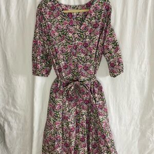 Mango Floral Long Sleeve Dress - Pink and Green